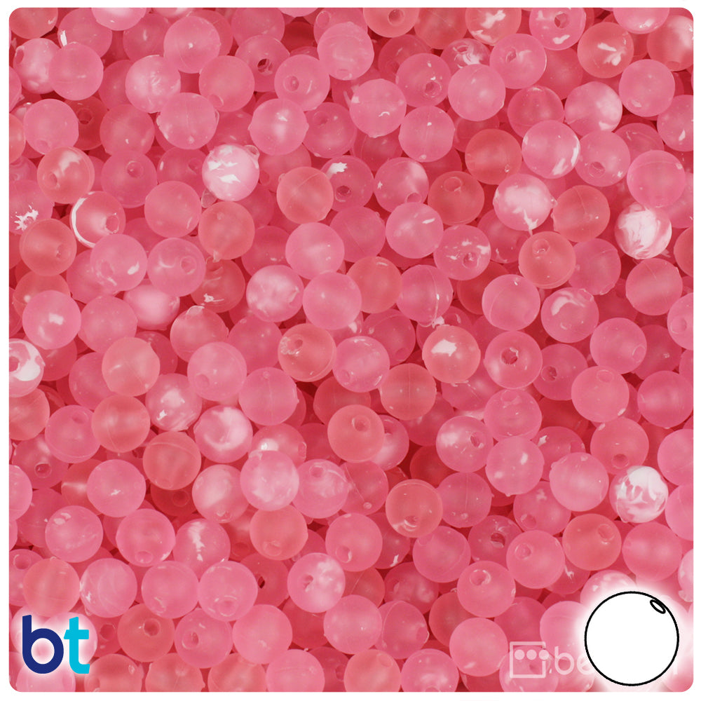 Pink Frosted 6mm Round Plastic Beads - White Swirls (500pcs)