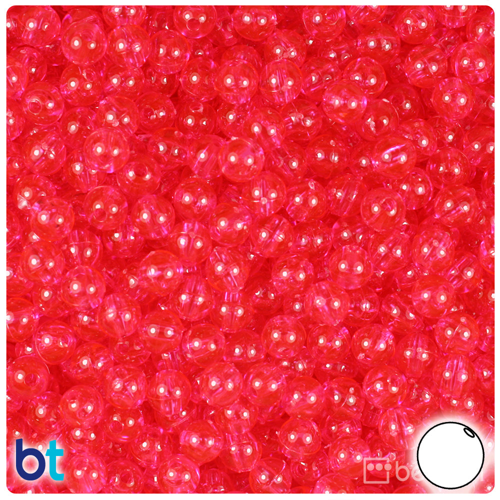Hot Pink Transparent 6mm Round Plastic Beads (500pcs)