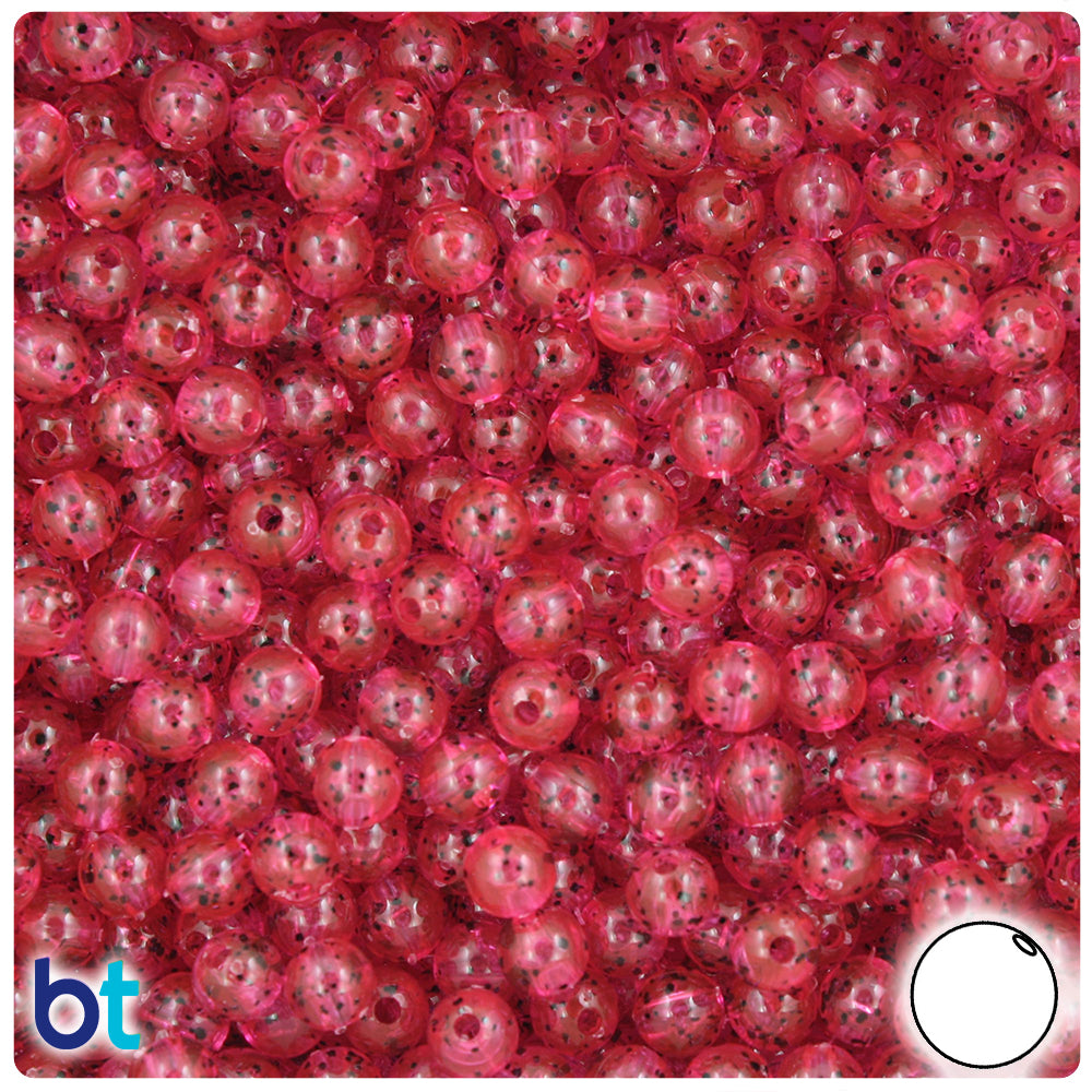 Hot Pink Black Sparkle 6mm Round Plastic Beads (500pcs)