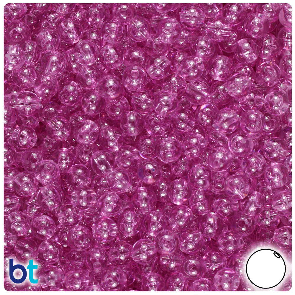 Light Fuchsia Transparent 6mm Round Plastic Beads (500pcs)
