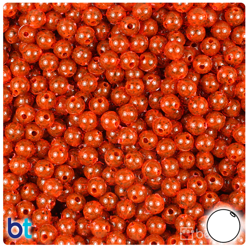 Fire Red Black Sparkle 6mm Round Plastic Beads (500pcs)