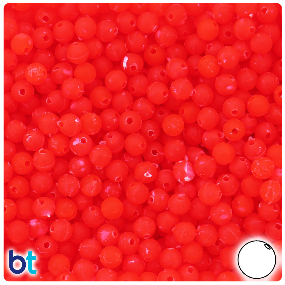 Fire Red Frosted 6mm Round Plastic Beads - White Swirls (500pcs)