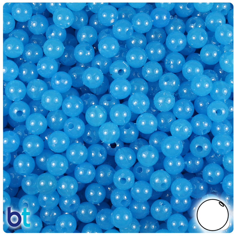 Blue Glow 6mm Round Plastic Beads (500pcs)