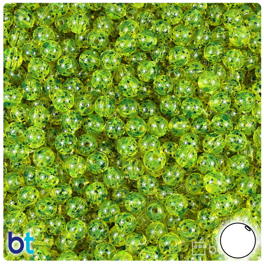 Lime Roe Black Sparkle 6mm Round Plastic Beads (500pcs)