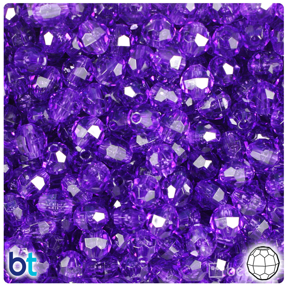 Amethyst Transparent 8mm Faceted Round Plastic Beads (450pcs)