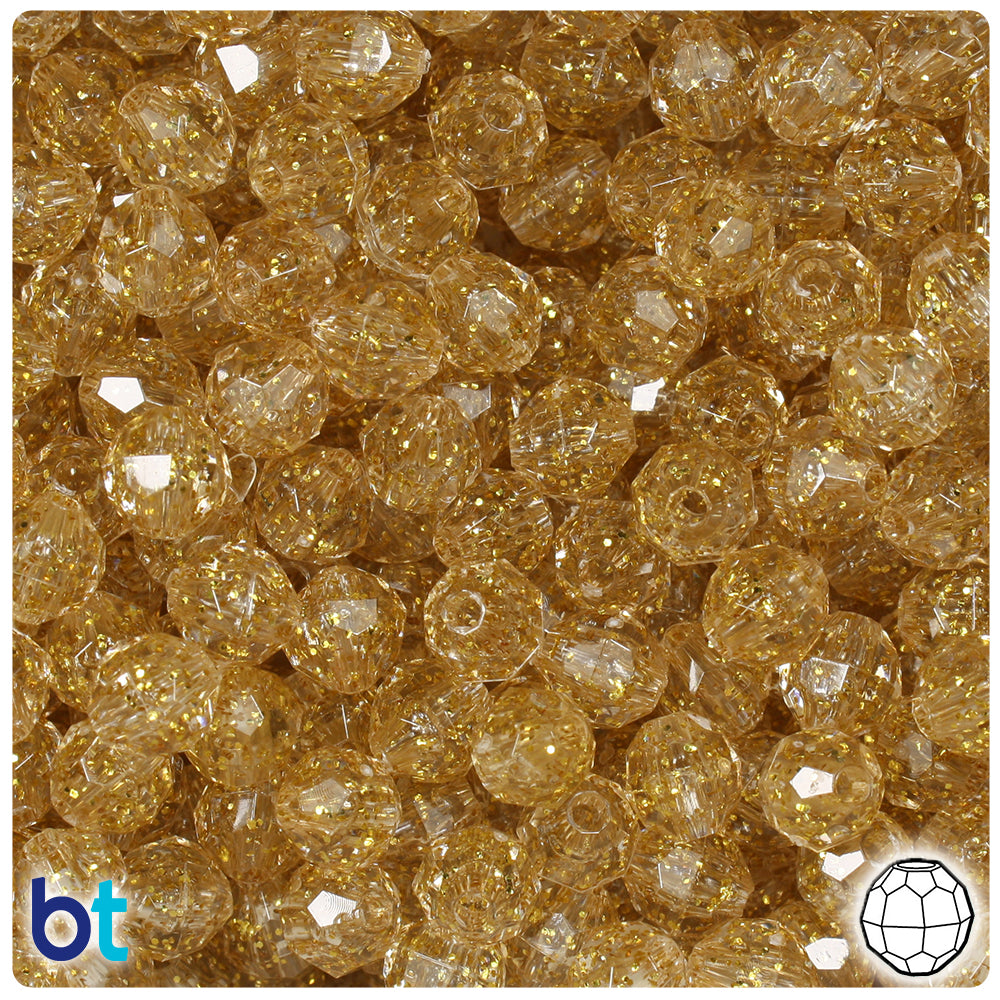 Gold Sparkle 8mm Faceted Round Plastic Beads (450pcs)