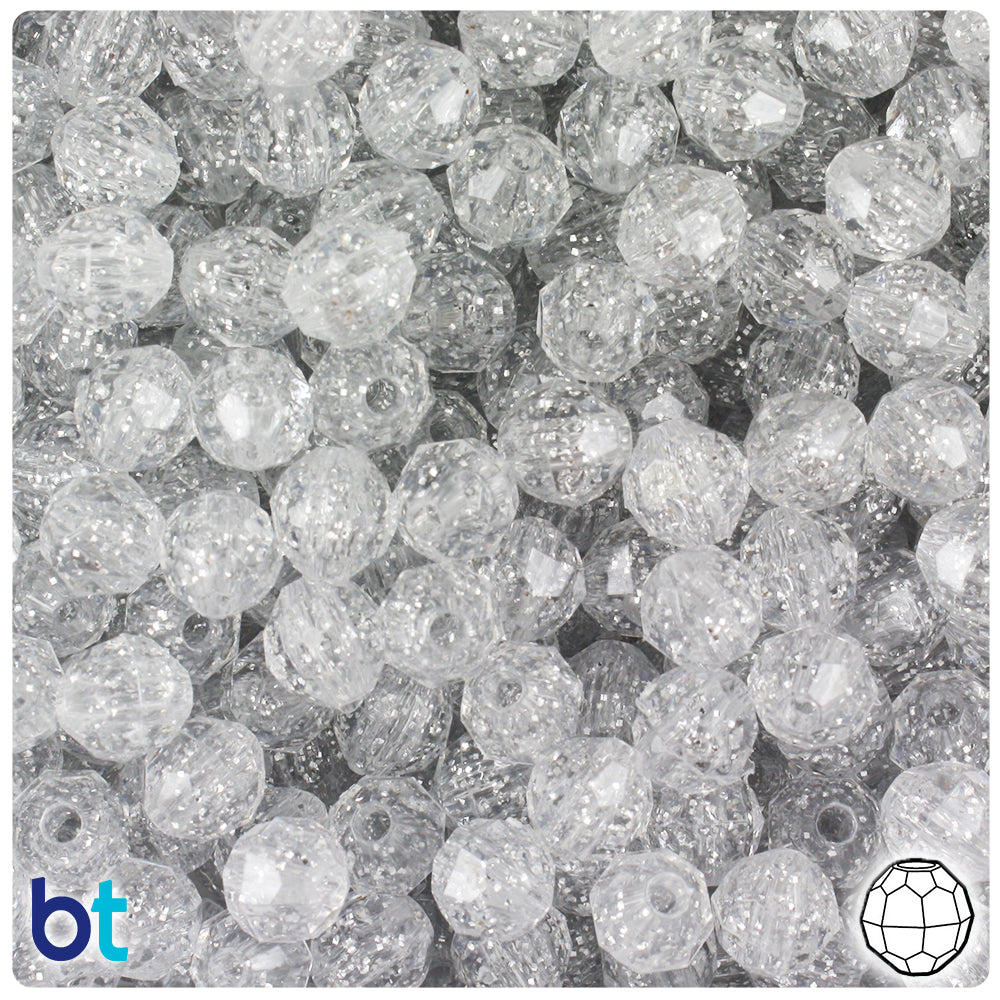 Silver Sparkle 8mm Faceted Round Plastic Beads (450pcs)