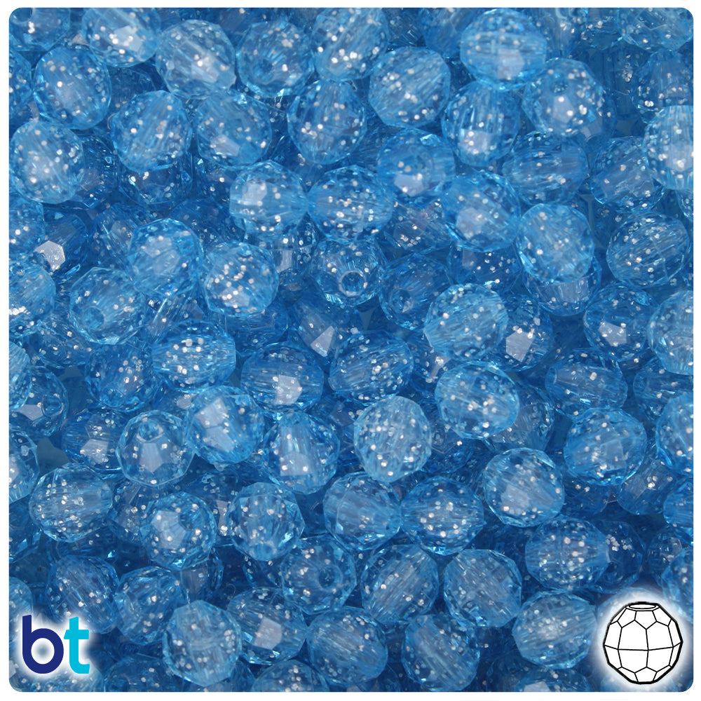 Light Sapphire Sparkle 8mm Faceted Round Plastic Beads (450pcs)
