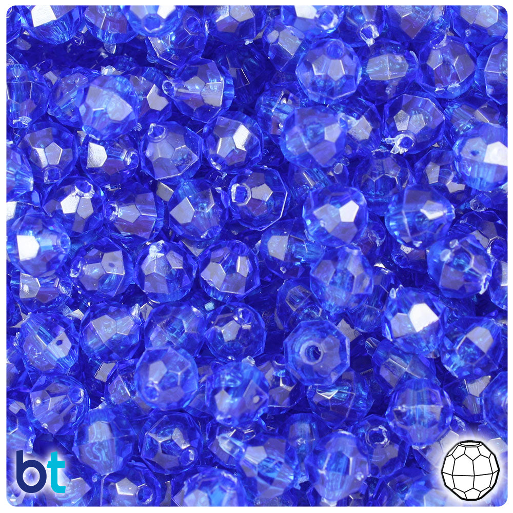Dark Sapphire Transparent 8mm Faceted Round Plastic Beads (450pcs)