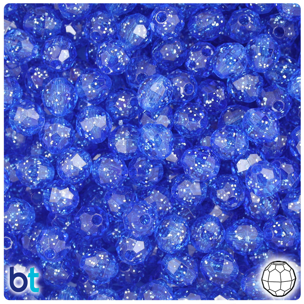 Dark Sapphire Sparkle 8mm Faceted Round Plastic Beads (450pcs)