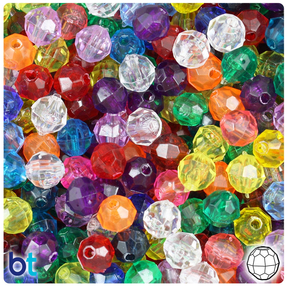 Transparent Mix 8mm Faceted Round Plastic Beads (450pcs)
