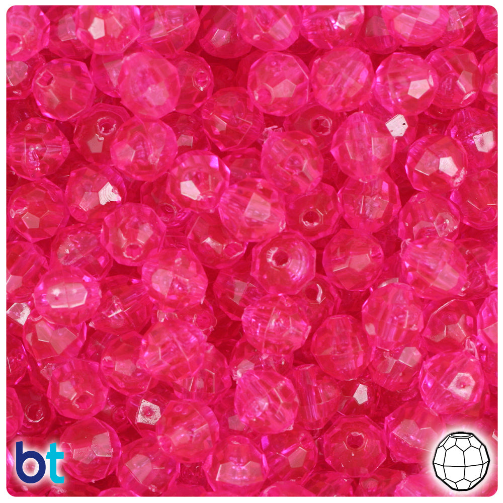Hot Pink Transparent 8mm Faceted Round Plastic Beads (450pcs)