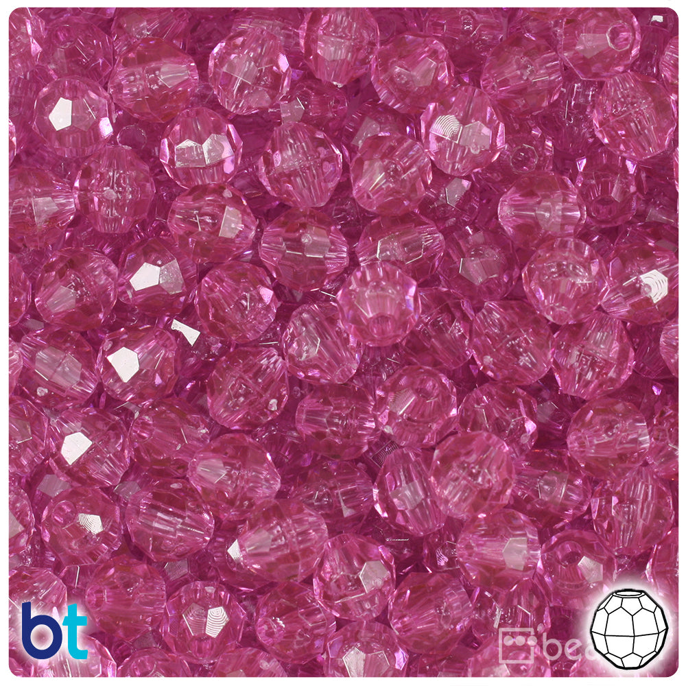 Light Fuchsia Transparent 8mm Faceted Round Plastic Beads (450pcs)