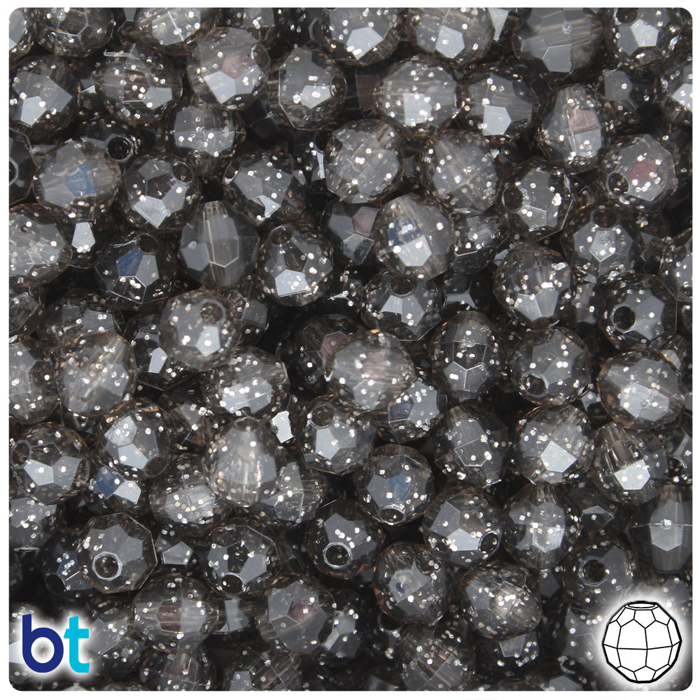 Jet Sparkle 8mm Faceted Round Plastic Beads (450pcs)