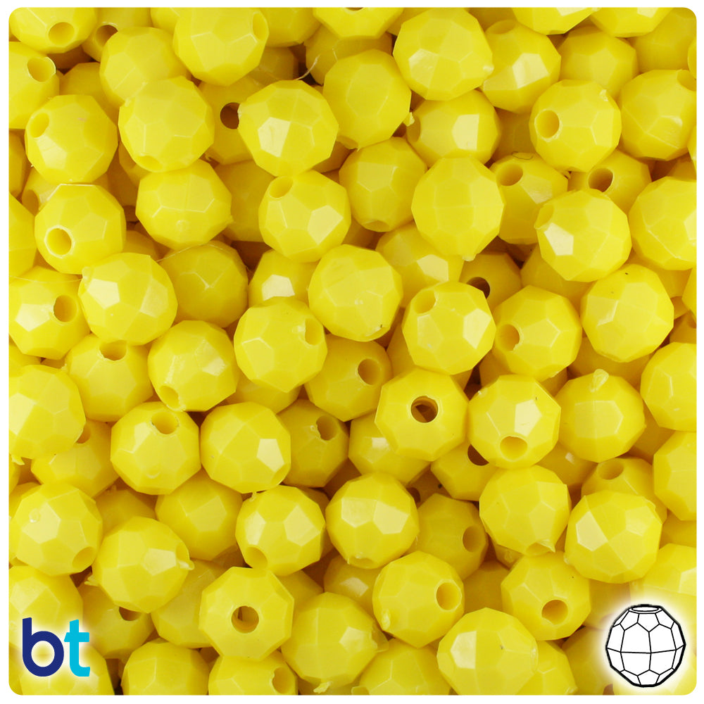 Yellow Opaque 8mm Faceted Round Plastic Beads (450pcs)