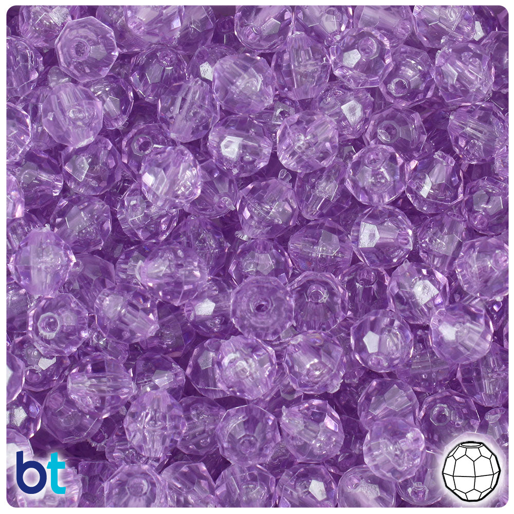 Light Amethyst Transparent 8mm Faceted Round Plastic Beads (450pcs)