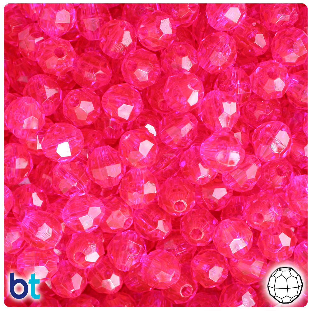Bright Pink Transparent 8mm Faceted Round Plastic Beads (450pcs)