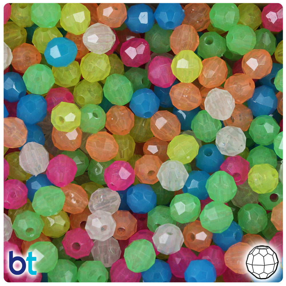 Glow Mix 8mm Faceted Round Plastic Beads (450pcs)