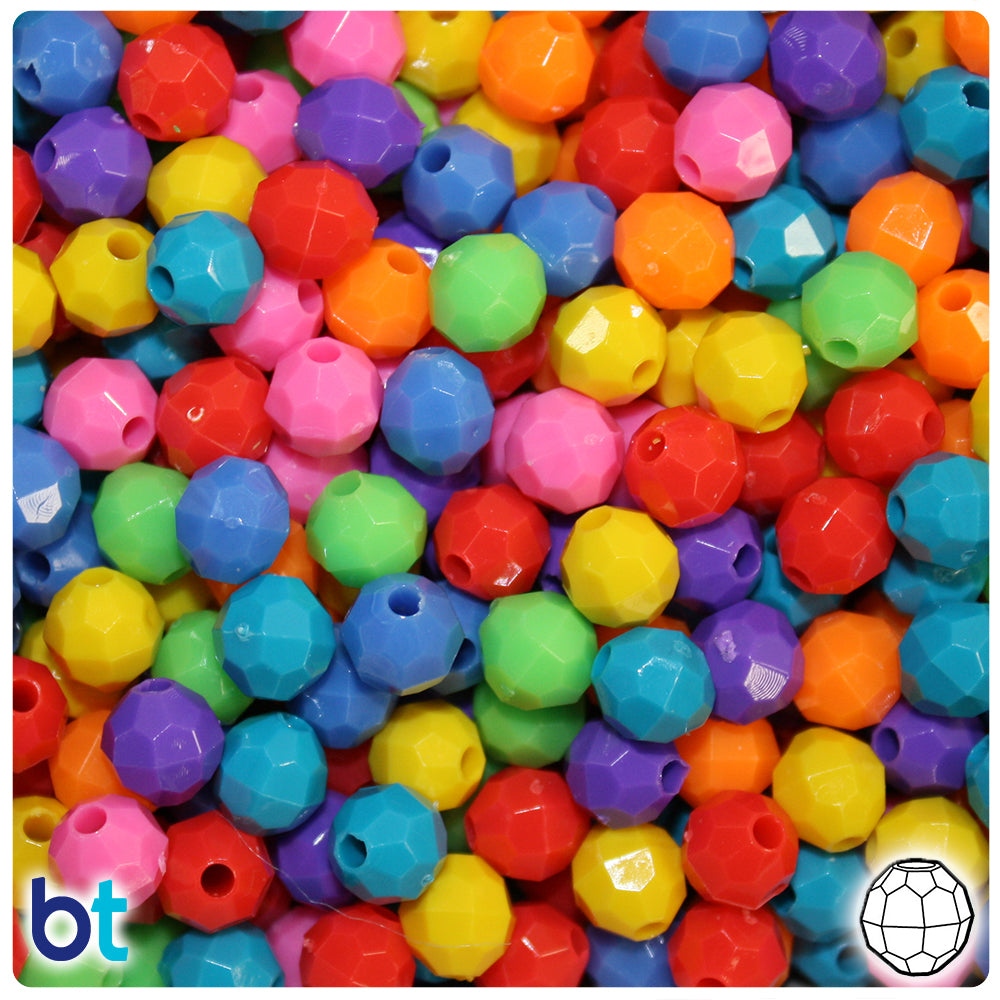 Circus Opaque Mix 8mm Faceted Round Plastic Beads (450pcs)