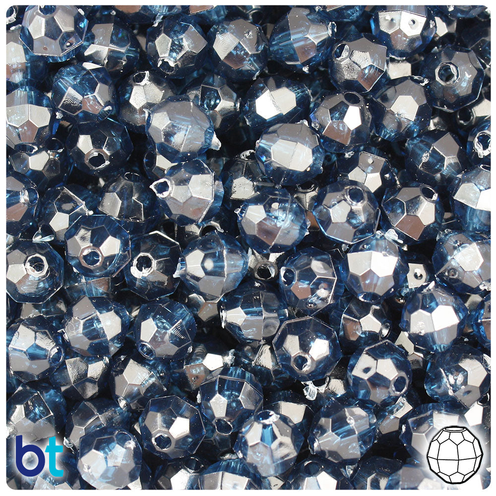 Montana Blue Transparent 8mm Faceted Round Plastic Beads (450pcs)