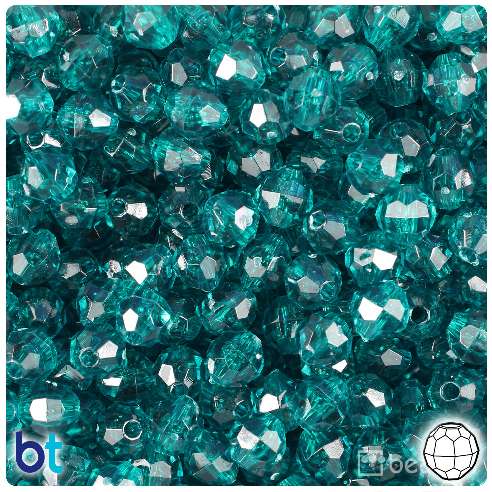 Dark Teal Transparent 8mm Faceted Round Plastic Beads (450pcs)
