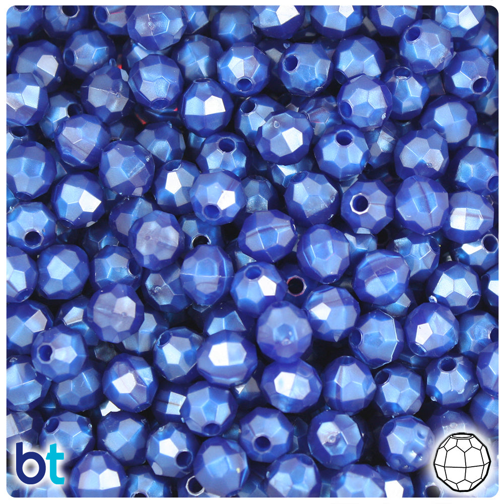 Cobalt Pearl 8mm Faceted Round Plastic Beads (450pcs)