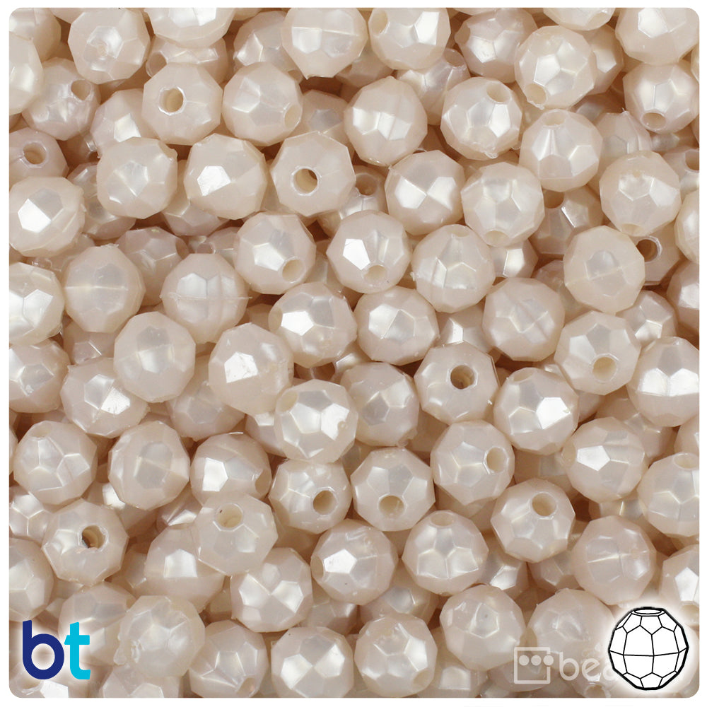 Pale Peach Pearl 8mm Faceted Round Plastic Beads (450pcs)