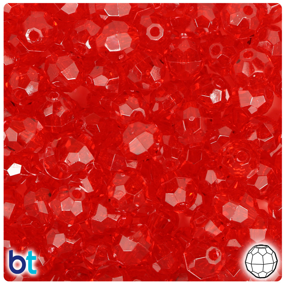 Ruby Transparent 10mm Faceted Round Plastic Beads (225pcs)