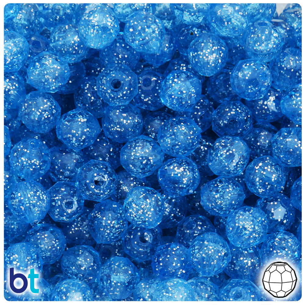 Light Sapphire Sparkle 10mm Faceted Round Plastic Beads (225pcs)