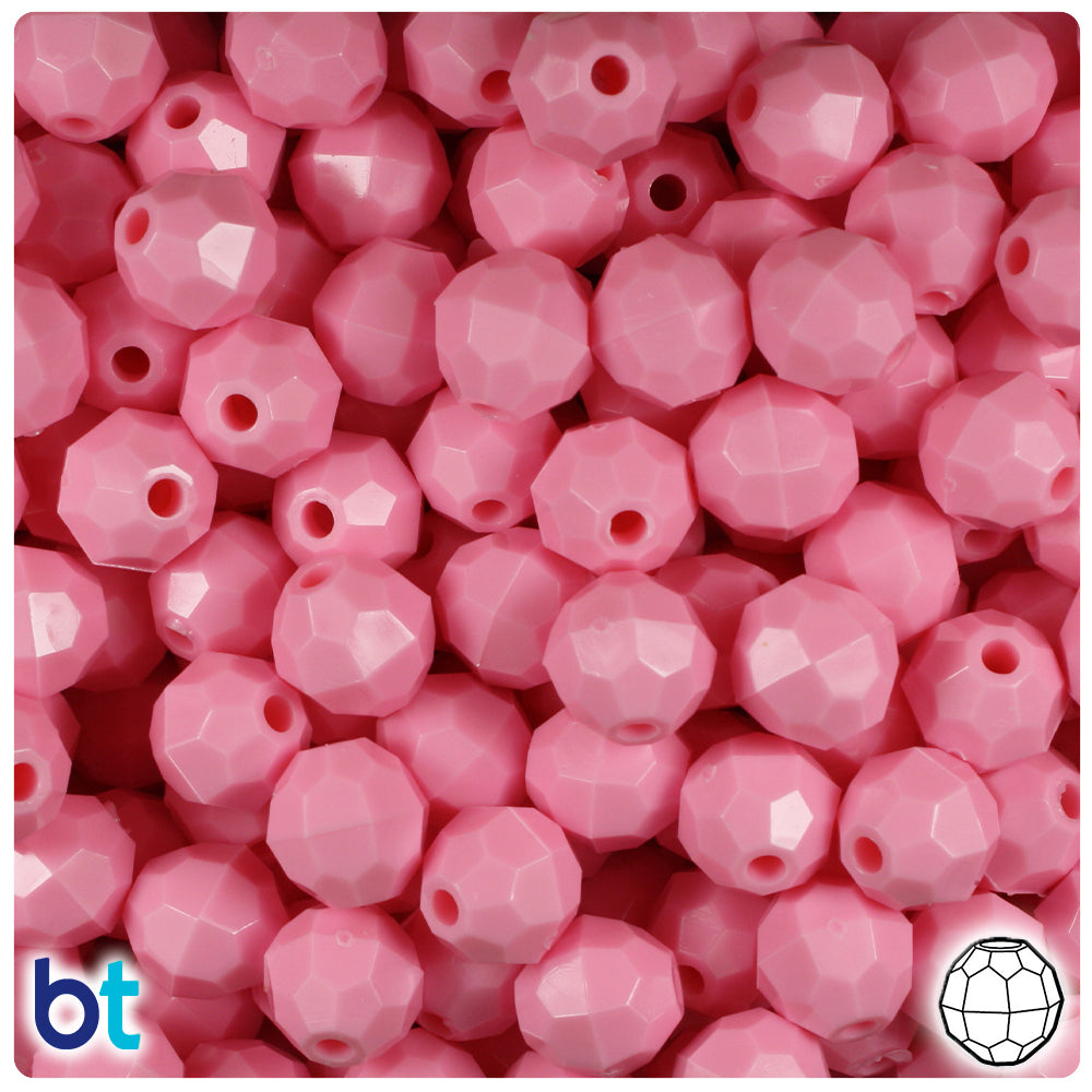 Baby Pink Opaque 10mm Faceted Round Plastic Beads (225pcs)