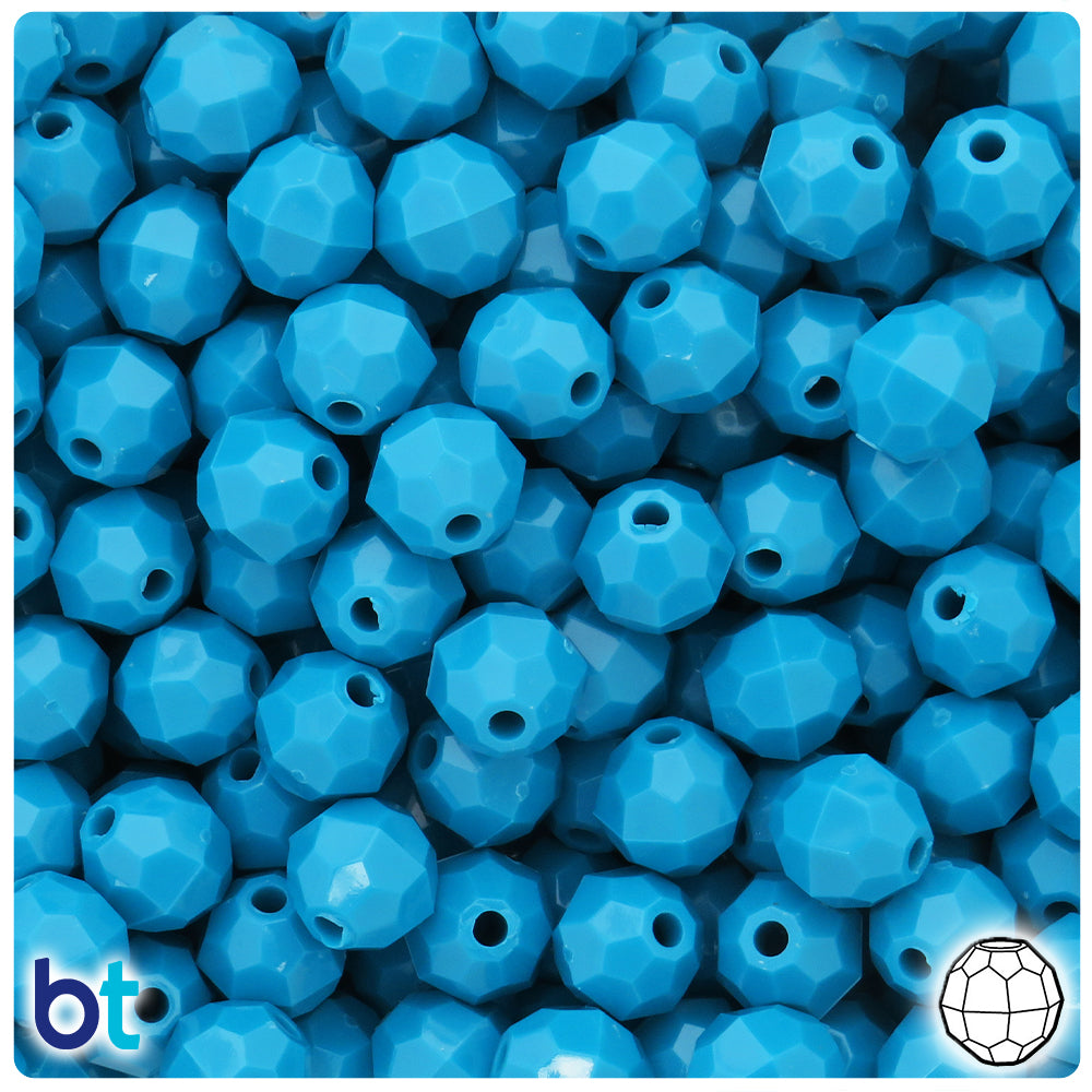 Dark Turquoise Opaque 10mm Faceted Round Plastic Beads (225pcs)