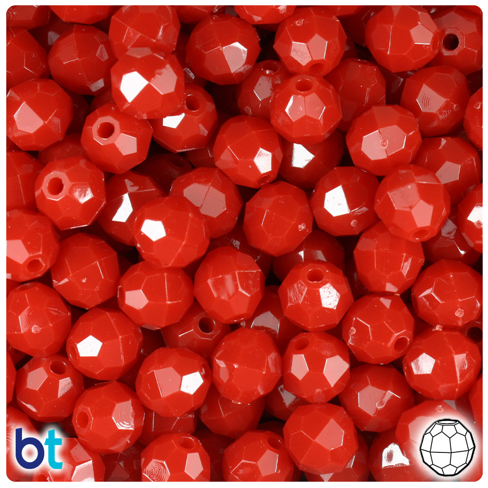 Red Opaque 10mm Faceted Round Plastic Beads (225pcs)