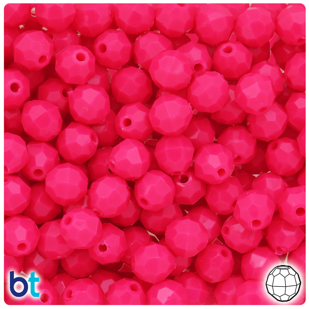 Magenta Neon Bright 10mm Faceted Round Plastic Beads (225pcs)