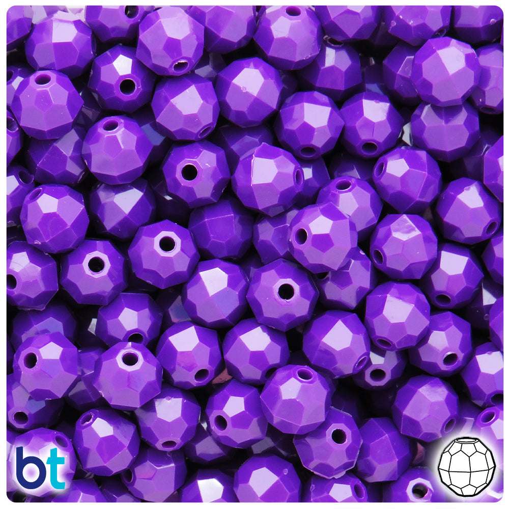 Plum Neon Bright 10mm Faceted Round Plastic Beads (225pcs)