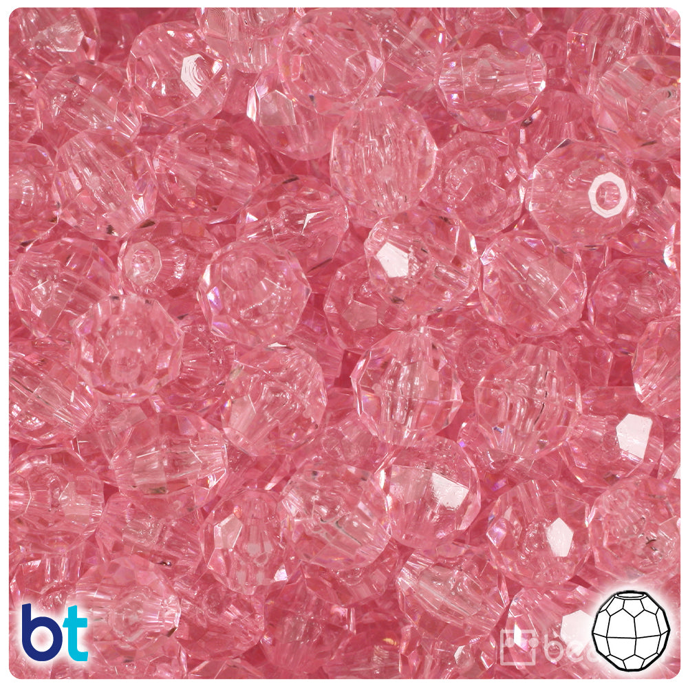 Pale Pink Transparent 10mm Faceted Round Plastic Beads (225pcs)