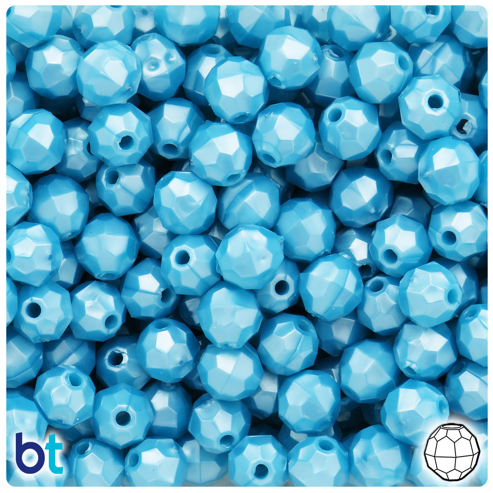 Light Blue Pearl 10mm Faceted Round Plastic Beads (225pcs)