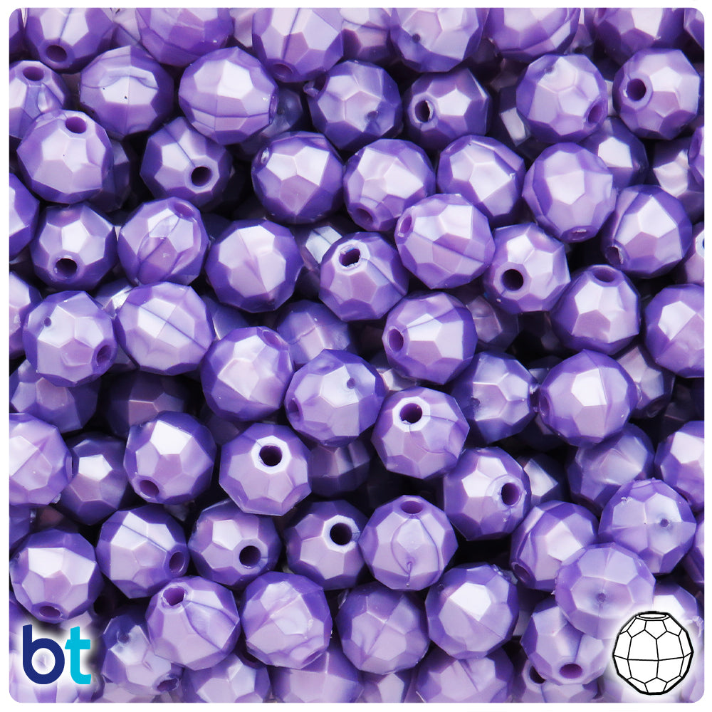 Light Purple Pearl 10mm Faceted Round Plastic Beads (225pcs)