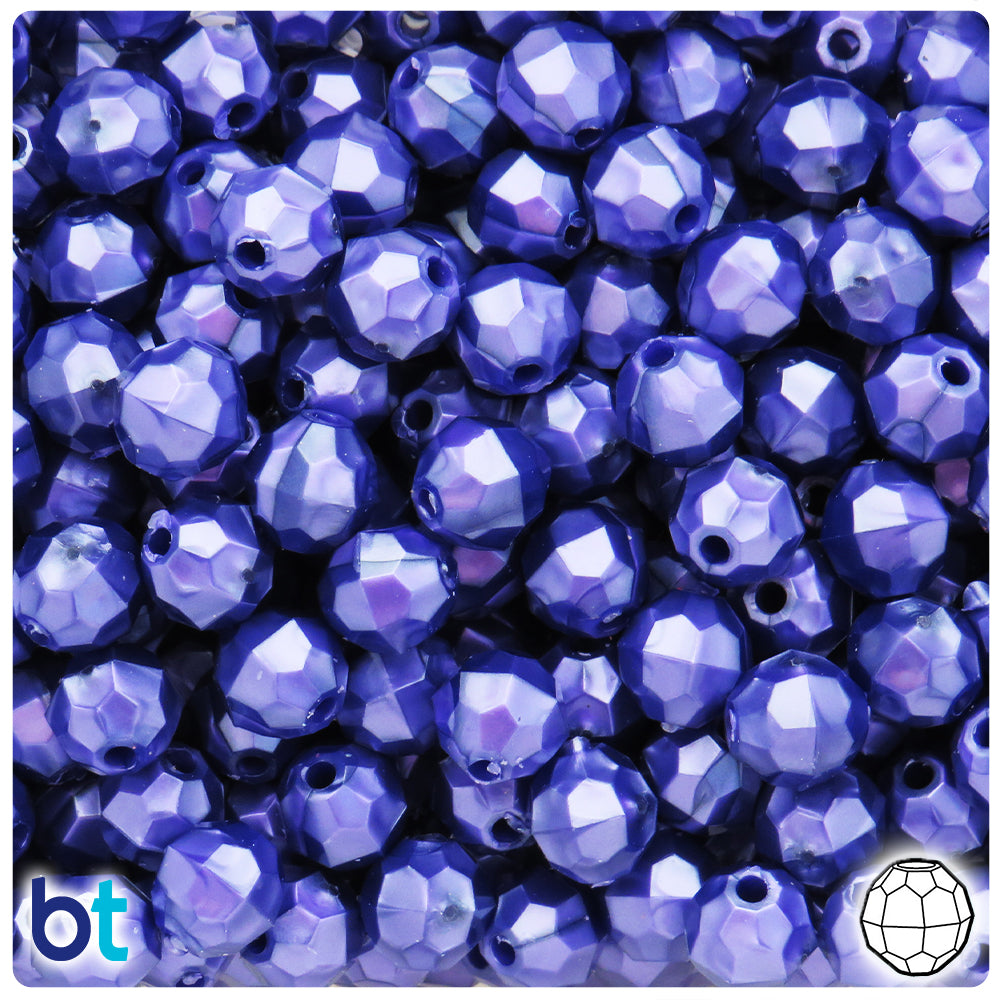 Dark Purple Pearl 10mm Faceted Round Plastic Beads (225pcs)
