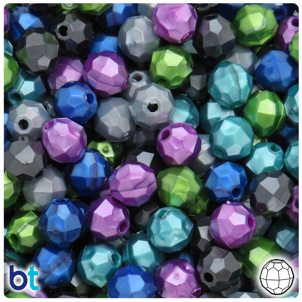 Cool Black Pearl Mix 10mm Faceted Round Plastic Beads (225pcs)