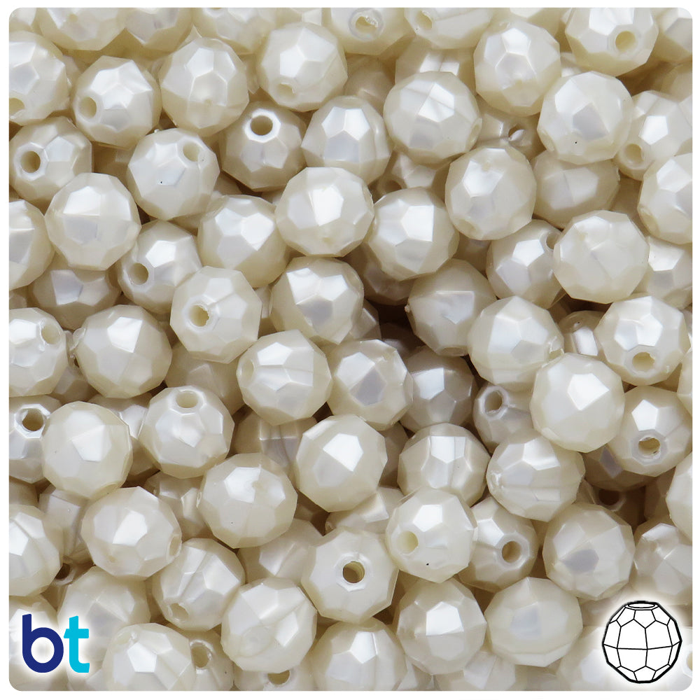 Bridal Pearl 10mm Faceted Round Plastic Beads (225pcs)