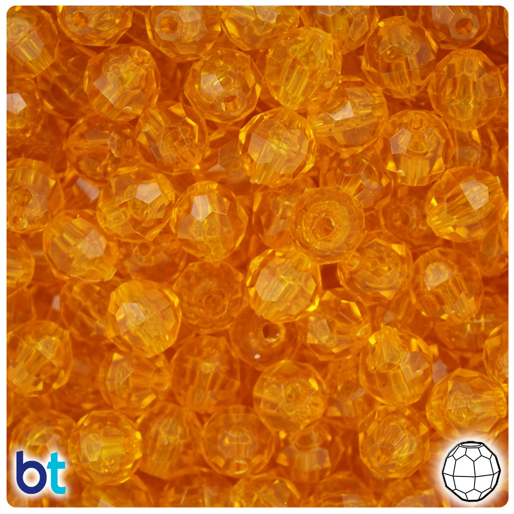 Sun Gold Transparent 10mm Faceted Round Plastic Beads (225pcs)