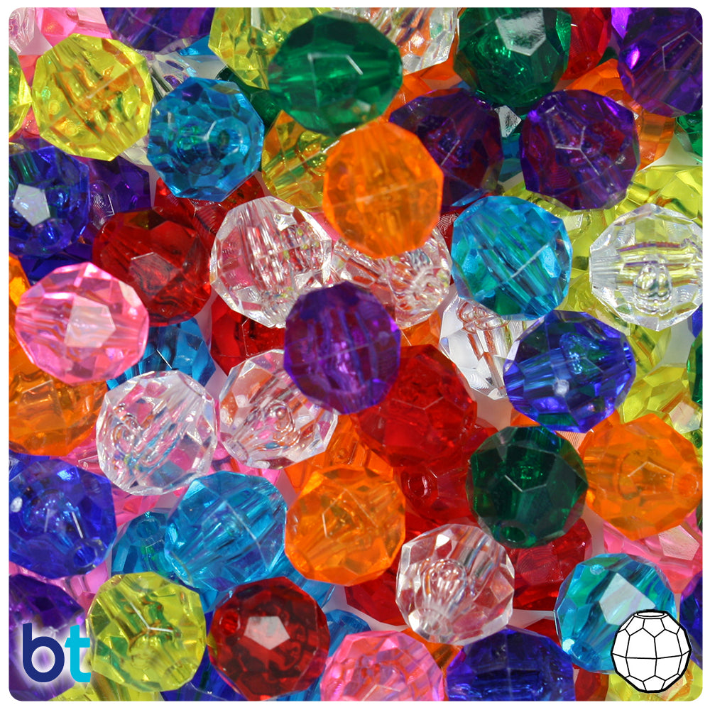 Wholesale Case 12mm Faceted Round Plastic Beads - Transparent