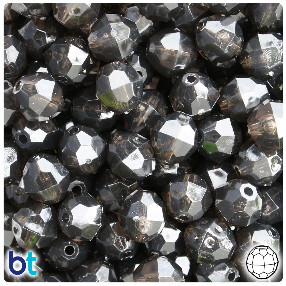 Jet Transparent 12mm Faceted Round Plastic Beads (180pcs)