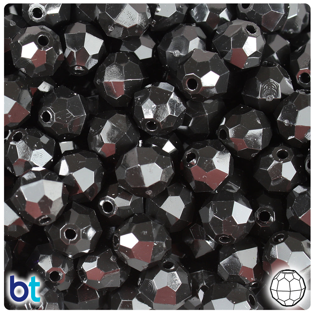 Black Opaque 12mm Faceted Round Plastic Beads (180pcs)