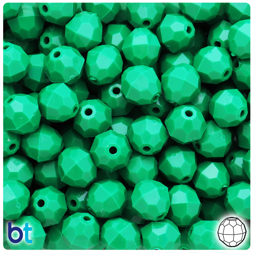 Green Opaque 12mm Faceted Round Plastic Beads (180pcs)