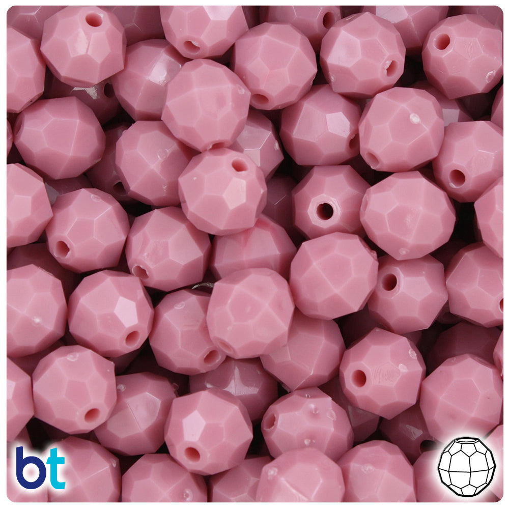 Mauve Opaque 12mm Faceted Round Plastic Beads (180pcs)
