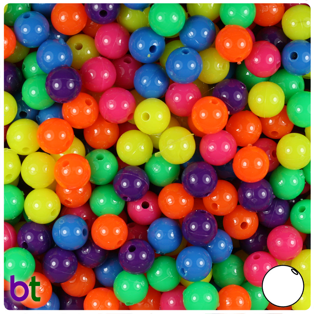 Neon Bright Mix 8mm Round Plastic Beads (300pcs)