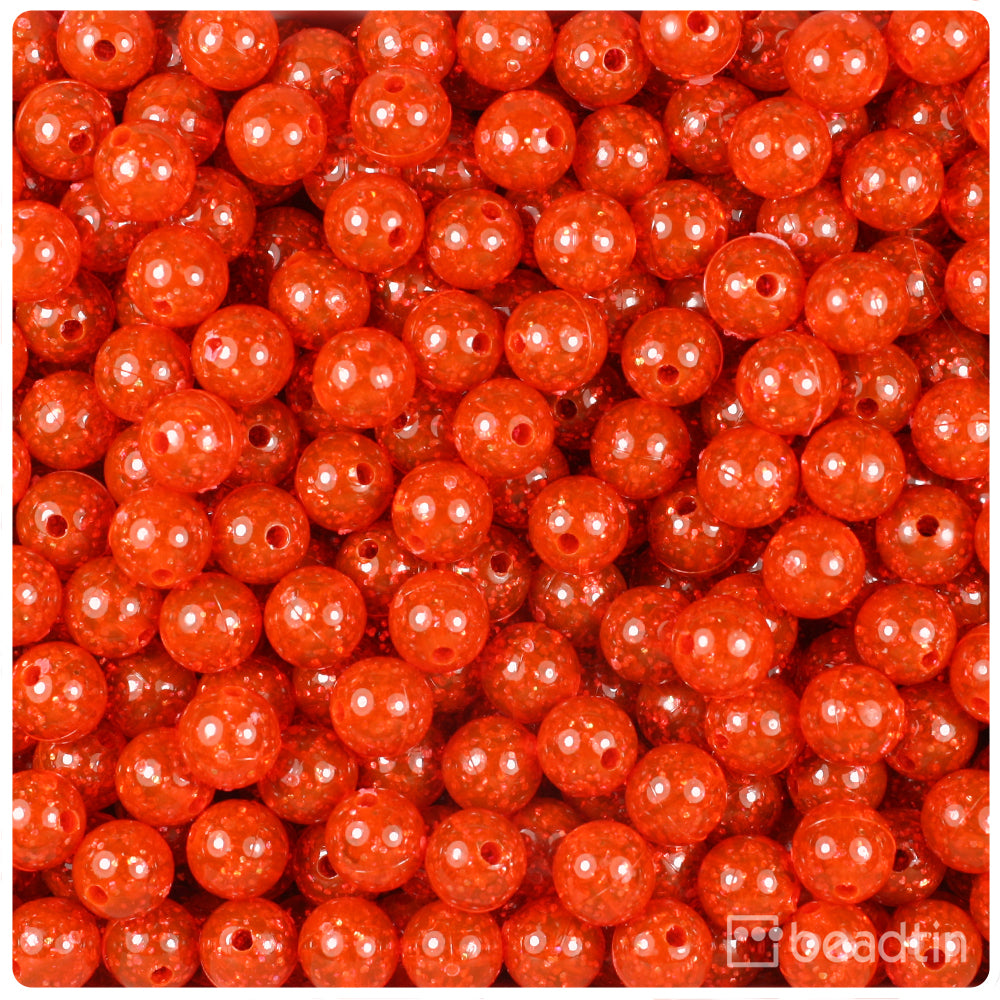 Fire Red Gold Sparkle 8mm Round Plastic Beads (300pcs)