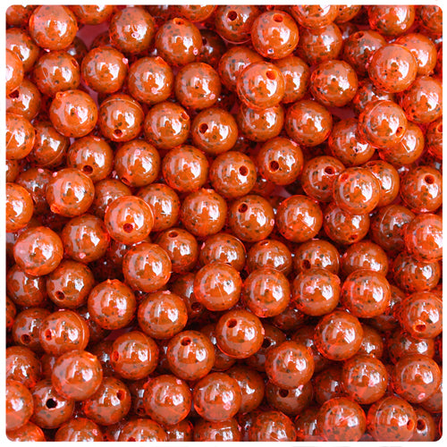 Fire Red Black Sparkle 8mm Round Plastic Beads (300pcs)