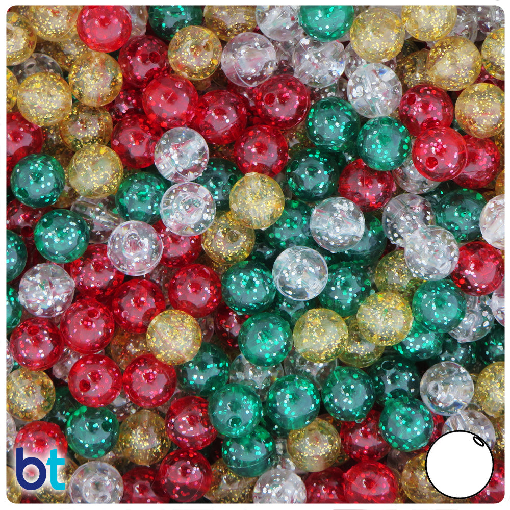Christmas Mix Sparkle 8mm Round Plastic Beads (300pcs)